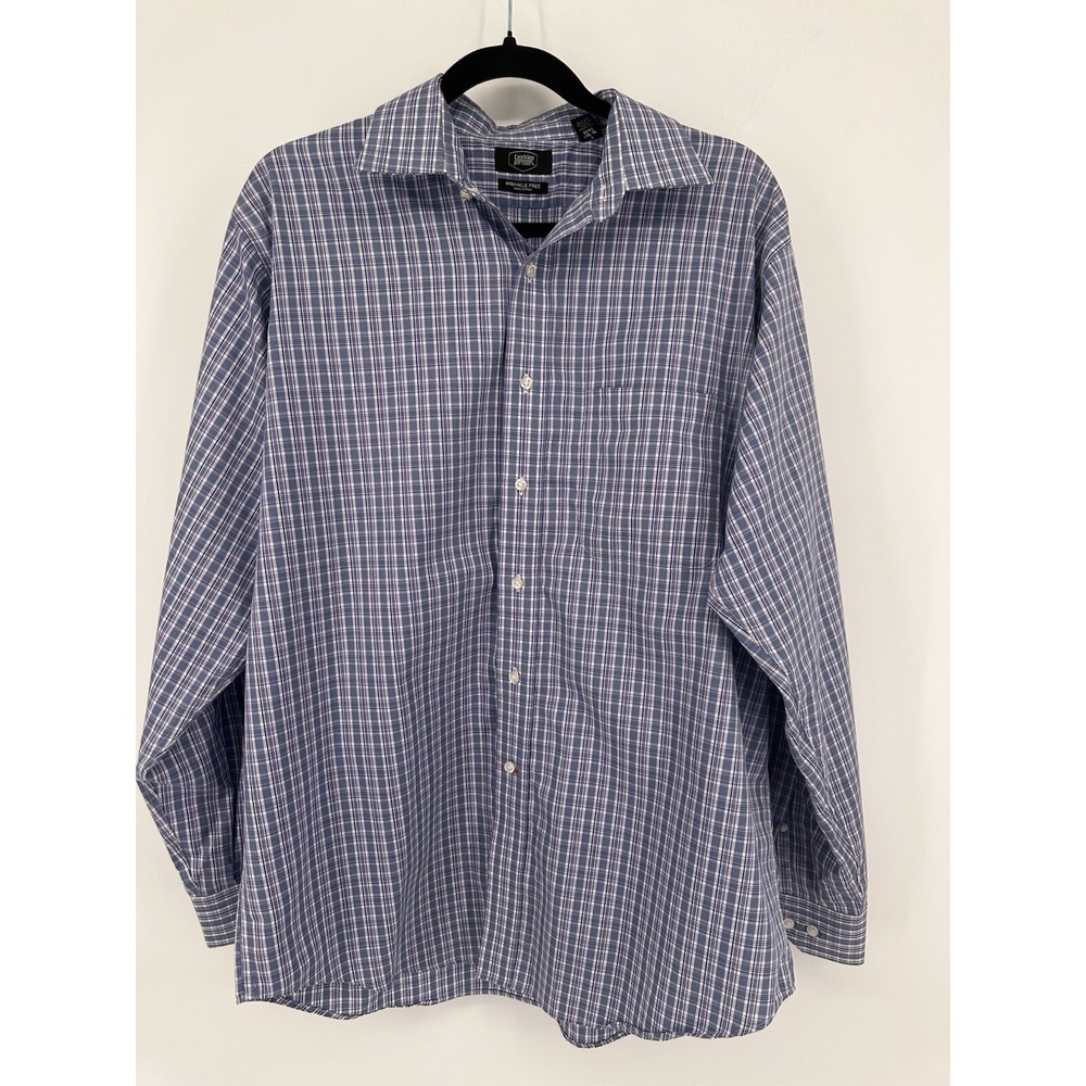 Berkley Jensen Dress Shirt Size‎ 16-16.5, 34/35 Blue Check Wrinkle Free